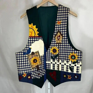 2/$30 Vintage Multicolor L/XL Vest Patchwork Teacher Granny Handmade Cottagec